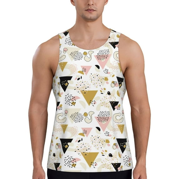 Fotbe Geometric Triangle Pattern Men's Quick Dry Workout Tank Top Gym Muscle Tee Fitness Bodybuilding Sleeveless T Shirt Breathable Workout Shirt-Small