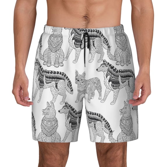 Fotbe German Shepherd Dog Men’s Swim Trunks Quick Dry Swim Shorts Board Shorts with Mesh Lining-Large
