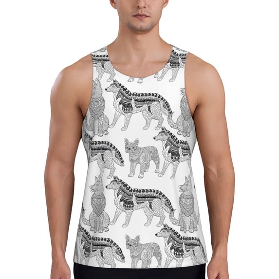 Fotbe German Shepherd Dog Pattern Men's Quick Dry Workout Tank Top Gym Muscle Tee Fitness Bodybuilding Sleeveless T Shirt Breathable Workout Shirt-X-Large