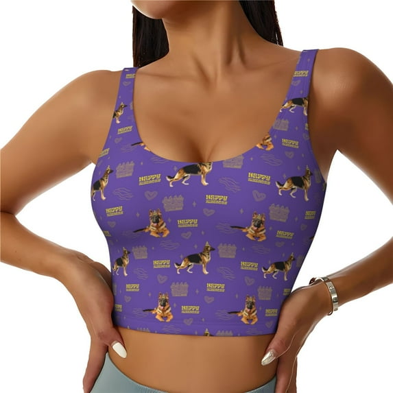 Fotbe German Shepherd Dog Pattern Womens' Sports Bra Longline Wirefree Padded with Medium Support Sports Moisture-Wicking Workou Vest,Tank Top-X-Large