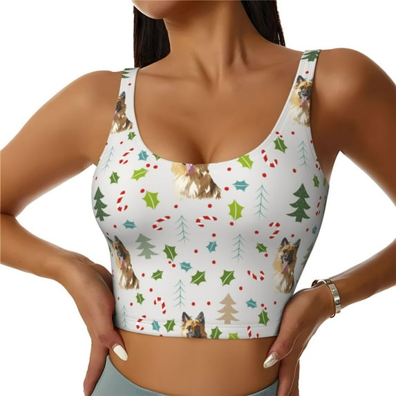 Fotbe German Shepherd Dog Pattern Womens' Sports Bra Longline Wirefree Padded with Medium Support Sports Moisture-Wicking Workou Vest,Tank Top-XX-Large