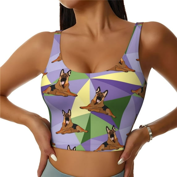 Fotbe German Shepherd Dog Pattern Womens' Sports Bra Longline Wirefree Padded with Medium Support Sports Moisture-Wicking Workou Vest,Tank Top-XX-Large