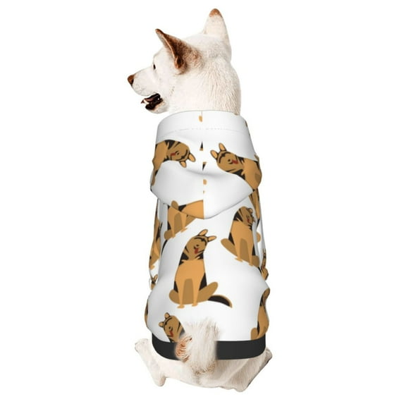 Fotbe German Shepherd Dog Print Small Dog Sweater Hoodies Pet Grey Hooded Soft Fleece Sweatshirts with Pocket Fall Winter Puppy Cat Sweaters Warm Clothes-Large