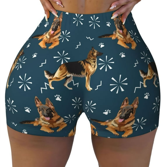 Fotbe German Shepherd Dog Seamless Shorts, Womens Workout Shorts High Waist Stretch Booty Short for Gym/Yoga/Running/Biking-X-Large