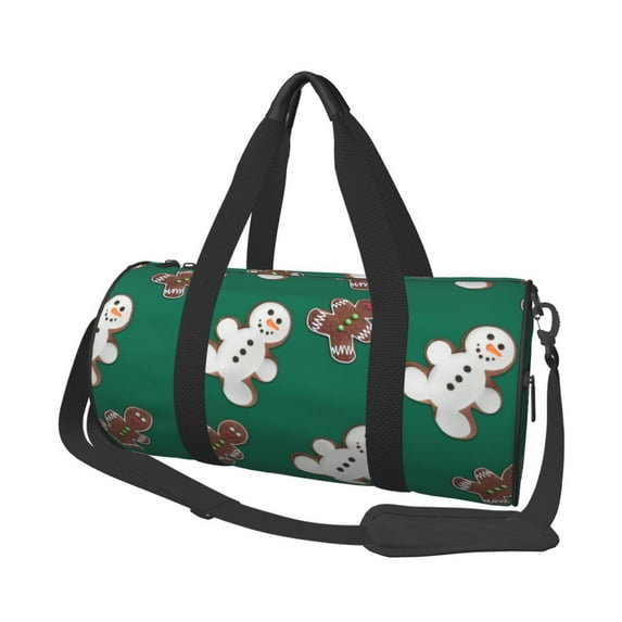 Fotbe Gingerbread Snowman Cookies Pattern Foldable Sports Gym Bag with Wet Dry Pocket, Ultralight Travel Bag, Large Capacity Duffel Bag, Splash Proof Carry on Bag, Overnight Bag, Weekender Bag