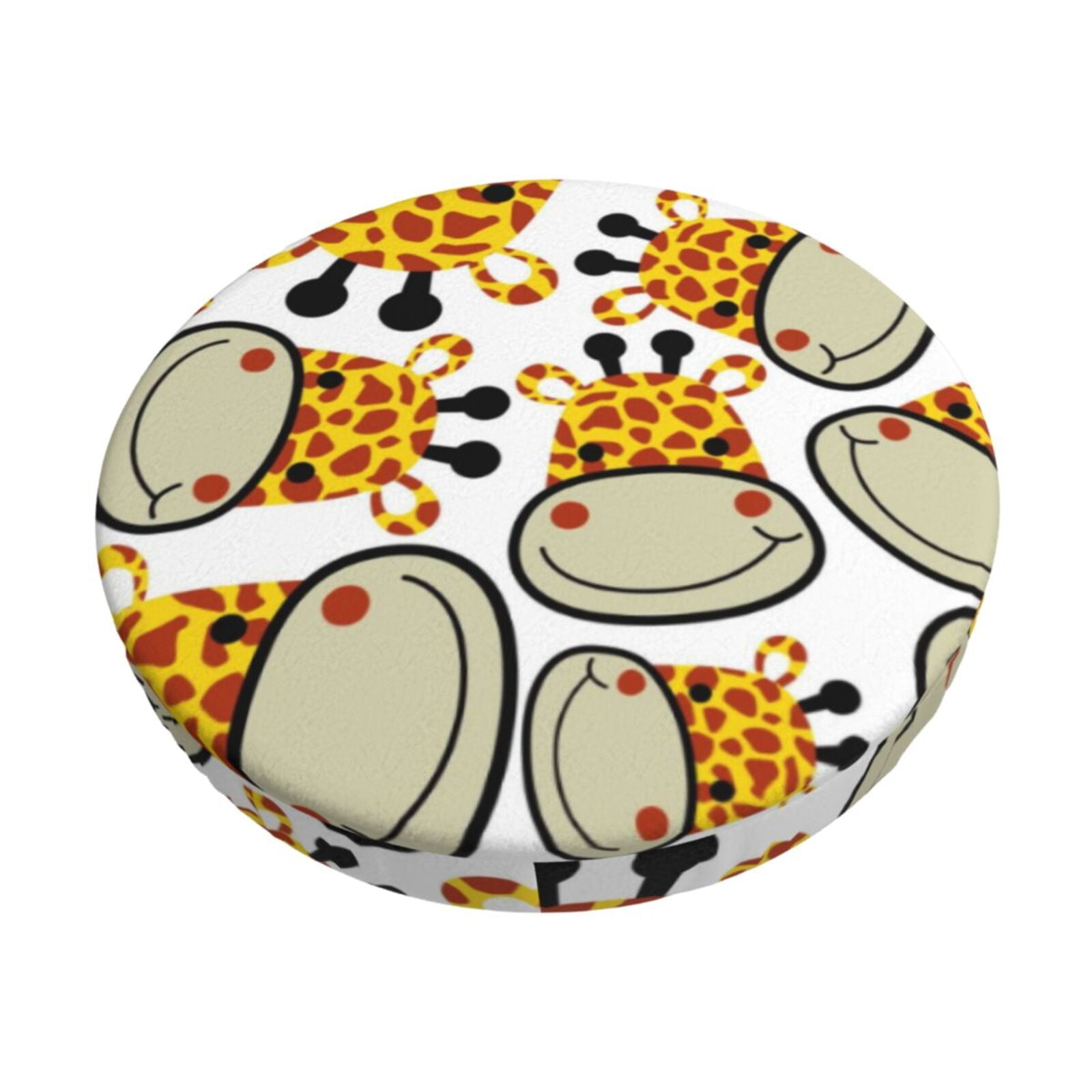 Fotbe Giraffes Head Velvet Round Bar Stool Covers,Washable Bar Chair