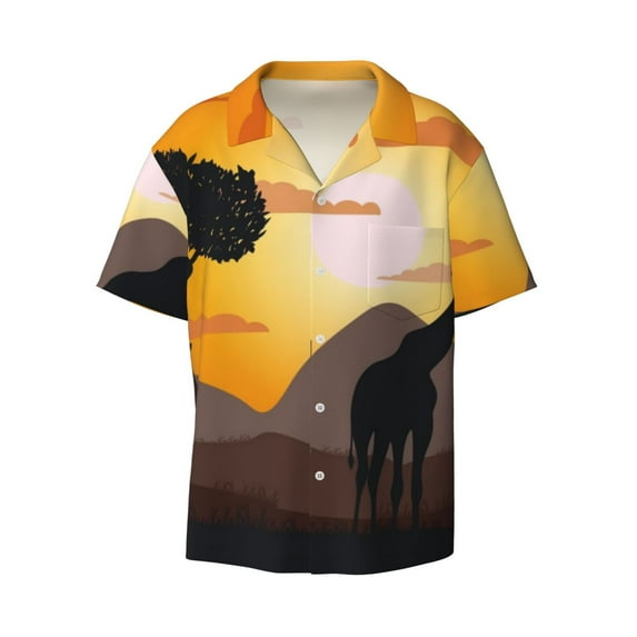 Fotbe Giraffes Of The African Savannah print Short Sleeve Button Down Shirts for Men Casual Summer Beach Wrinkle Free Shirt-4X-Large
