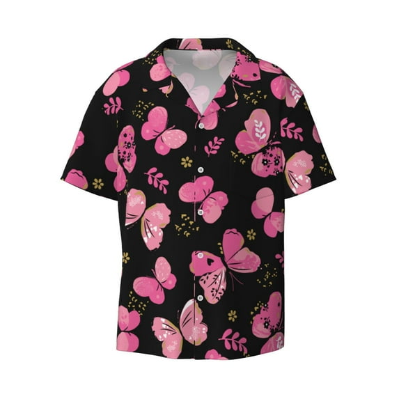Fotbe Girl Butterfly print Short Sleeve Button Down Shirts for Men Casual Summer Beach Wrinkle Free Shirt-X-Large