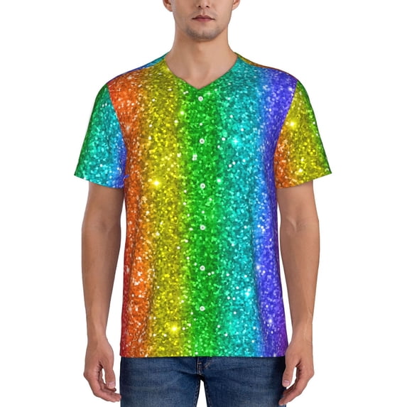 Fotbe Glitter Rainbow Baseball Jersey Shirt for Men and Women, Casual Short Sleeves Button Down T-Shirt-3X-Large