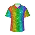 thumbnail image 1 of Fotbe Glitter Rainbow Hawaiian Shirt for Men Unisex Summer Beach Casual Short Sleeve Cotton Linen Button Down Shirts-Medium, 1 of 9