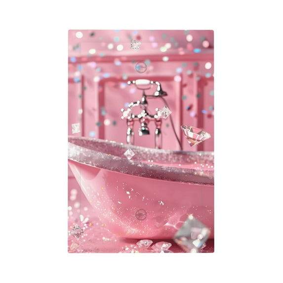 Fotbe Glittering Pink Bathtub Print Duplex Receptacle Wall Plate, 1-Gang 5.0" x3.0" Wall Outlet Covers, Dual Outlet Faceplates Covers, Color-matched Screws Included-Style V
