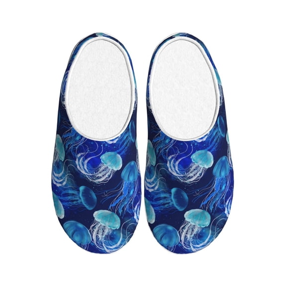 Fotbe Glowing Jellyfish Pattern Pattern Women's Fuzzy Curly Fur Memory Foam Loafer Slippers Indoor Outdoor Slippers Winter Home Shoes-42/43