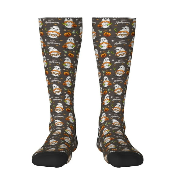 Fotbe Gnome And Pumpkin print Women's Men's Novelty Crew Socks Cotton Socks Knee High Socks for Walking,Running,Nurses,Pregnancy