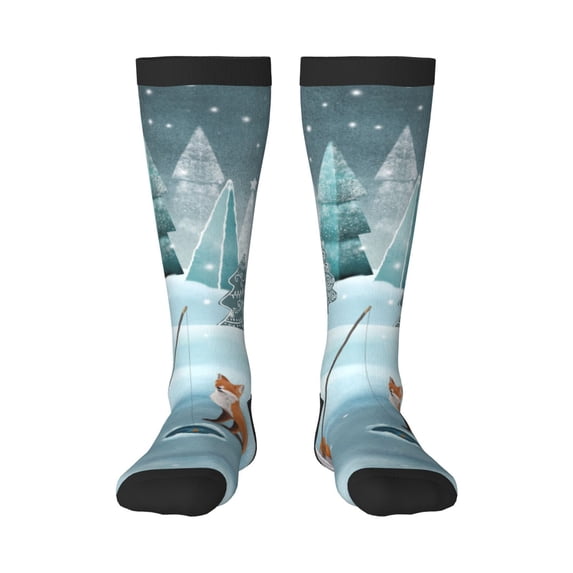 Fotbe Gnome And Red Fox Fishing print Women's Men's Novelty Crew Socks Cotton Socks Knee High Socks for Walking,Running,Nurses,Pregnancy