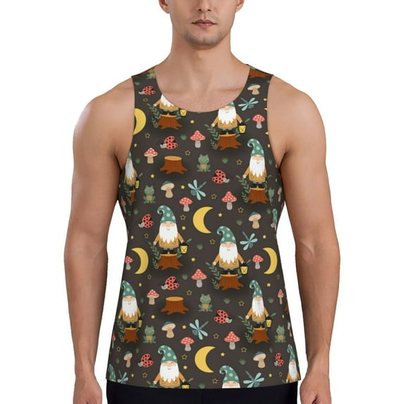 Fotbe Gnome Insect Frog Pattern Men's Quick Dry Workout Tank Top Gym Muscle Tee Fitness Bodybuilding Sleeveless T Shirt Breathable Workout Shirt-Small