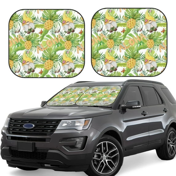 Fotbe Gnome and Pineapple 2-Piece Car Windshield Sun Shade | Sun Blocker for Car Windshield | Foldable Automotive Interior Accessories for Sun Protection-Large