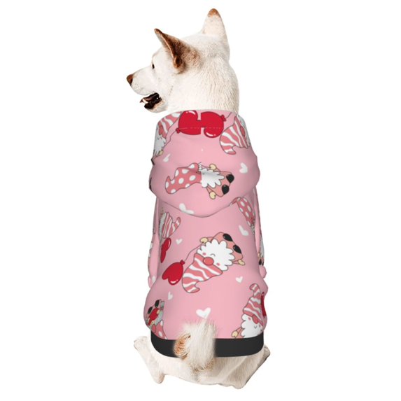 Fotbe Gnome With Heart Print Small Dog Sweater Hoodies Pet Grey Hooded Soft Fleece Sweatshirts with Pocket Fall Winter Puppy Cat Sweaters Warm Clothes-XX-Large