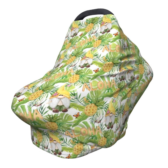 Fotbe Gnome and Pineapple Pattern Car Seat Covers for Babies, Nursing Breastfeeding Cover Infant Carseat Canopy, Soft Stretchy Carrier Cover