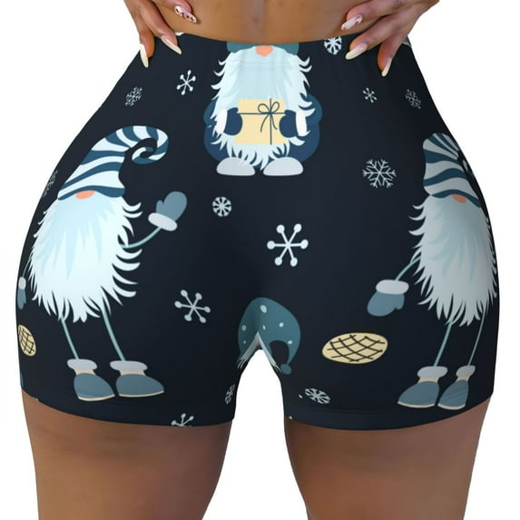 Fotbe Gnome and Snowflakes Seamless Shorts, Womens Workout Shorts High Waist Stretch Booty Short for Gym/Yoga/Running/Biking-Medium