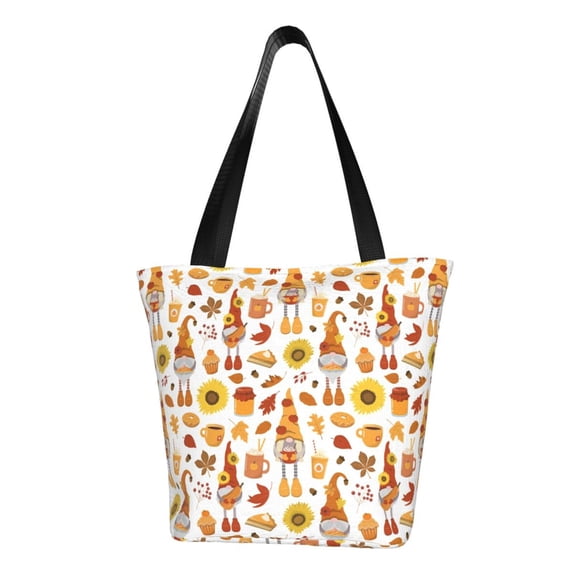Fotbe Gnomes Autumn Harvest Pattern Beach Tote,Shoulder Handbag,Spacious Tote Bag,Lightweight Travel Bag,Versatile Shopping Bag