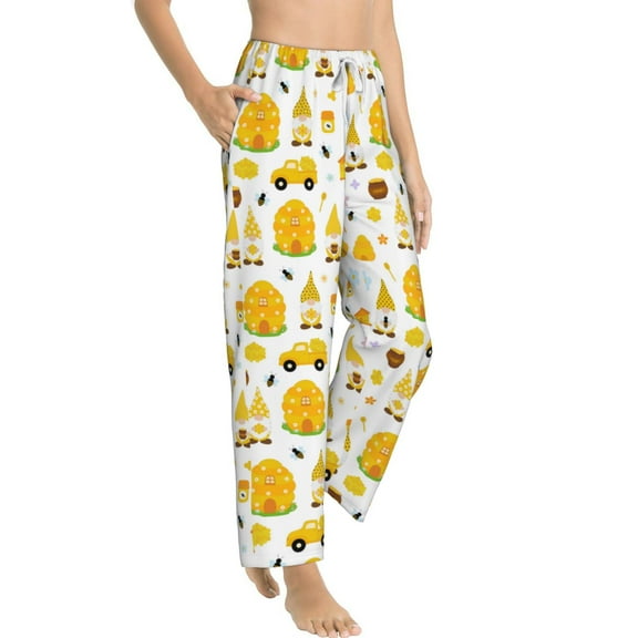 Fotbe Gnomes Bees Women's Pajama Pants,Sleepwear Pants,Pj Bottoms Drawstring And Pockets-Medium