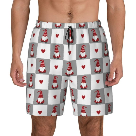 Fotbe Gnomes and Hearts Men’s Swim Trunks Quick Dry Swim Shorts Board Shorts with Mesh Lining-XX-Large