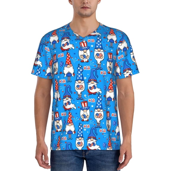 Fotbe Gnomes in USA Baseball Jersey Shirt for Men and Women, Casual Short Sleeves Button Down T-Shirt-Small