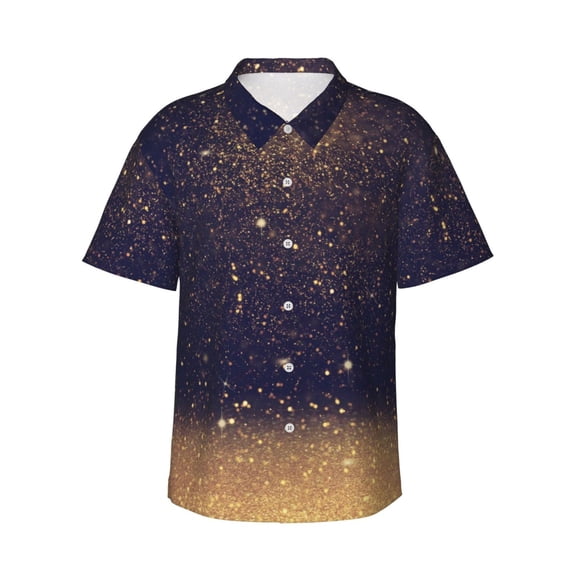 Fotbe Gold Black Glitter Hawaiian Shirt For Men Unisex Summer Beach Casual Short Sleeve Cotton Linen Button Down Shirts-X-Large