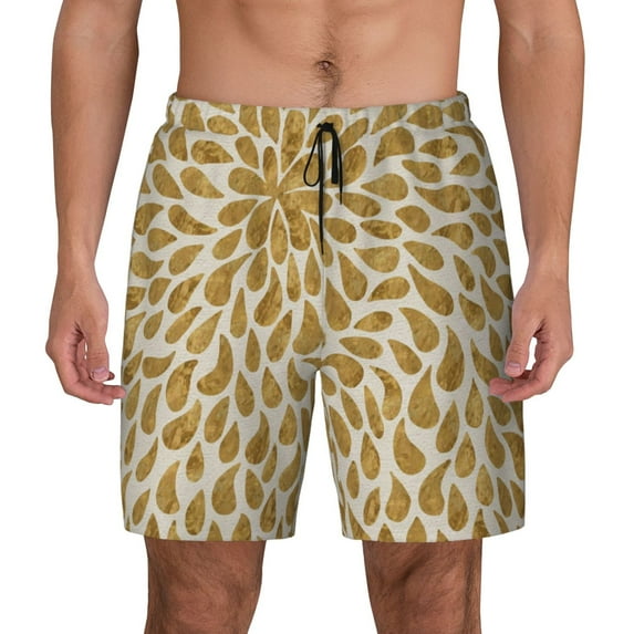Fotbe Gold Drops Men’s Swim Trunks Quick Dry Swim Shorts Board Shorts with Mesh Lining-Small