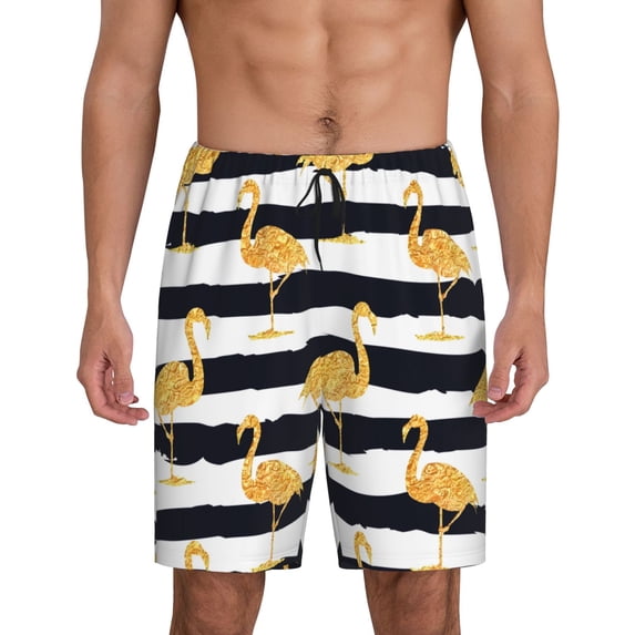 Fotbe Gold Flamingo Pajama Shorts for Men, Men's Pajama Bottoms, Sleepwear,Short Pajama Pants-XX-Large
