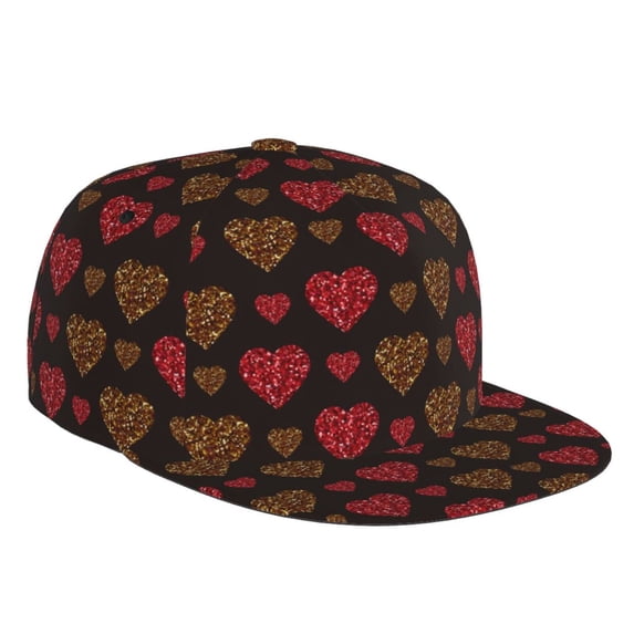 Fotbe Gold Glitter Heart Flat Bill Visor Cap Classic Snapback Hat Polyester Foam Trucker Hat Trucker Cap Adjustable Baseball Cap