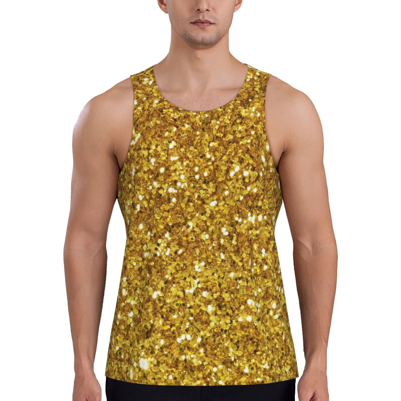 Fotbe Gold Glitter Pattern Men's Quick Dry Workout Tank Top Gym Muscle