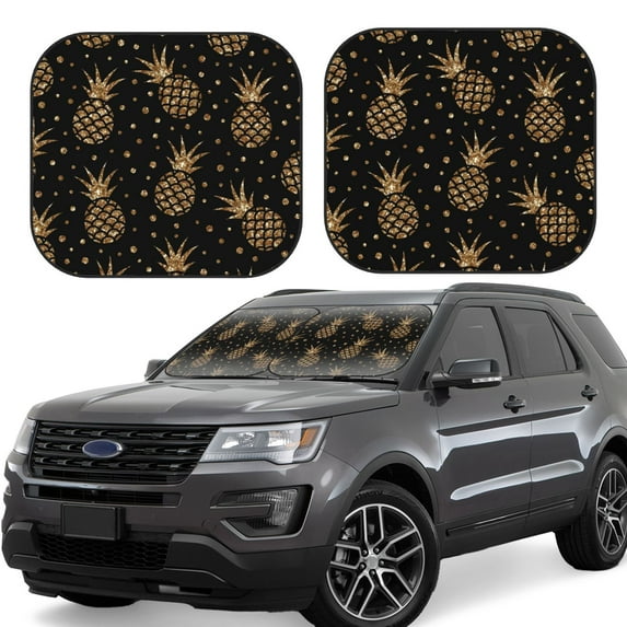 Fotbe Gold Glitter Pineapples 2-Piece Car Windshield Sun Shade | Sun Blocker for Car Windshield | Foldable Automotive Interior Accessories for Sun Protection-Large