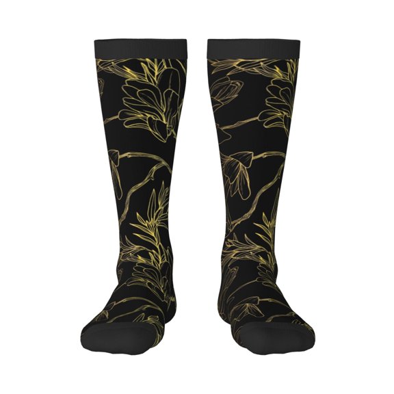 Fotbe Gold Gloss Outline Floral print Women's Men's Novelty Crew Socks Cotton Socks Knee High Socks for Walking,Running,Nurses,Pregnancy