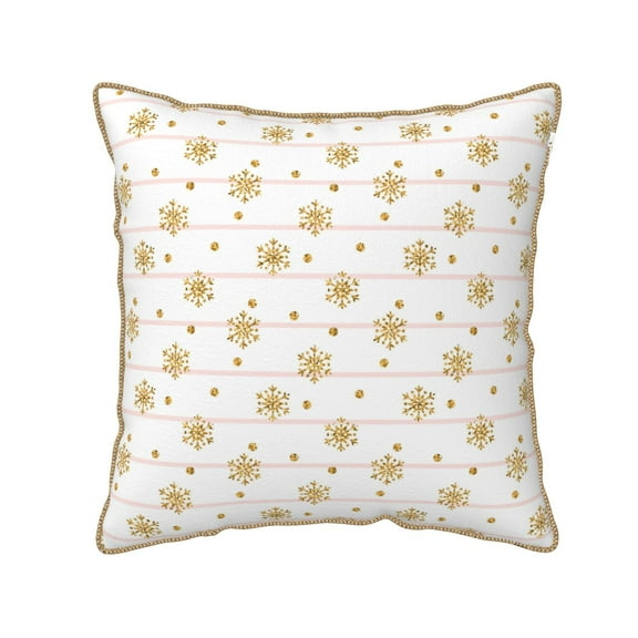 Fotbe Gold Snowflake Stripes Pattern Velvet Decorative Throw Pillow Covers with Elegant Piping, Soft Plush Cushion Cover for Sofa, Bed, Car, Office-18"x18"
