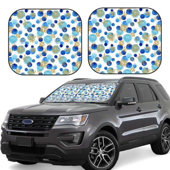 Fotbe Golden Blue Snowflakes 2-Piece Car Windshield Sun Shade | Sun Blocker for Car Windshield | Foldable Automotive Interior Accessories for Sun Protection-Medium