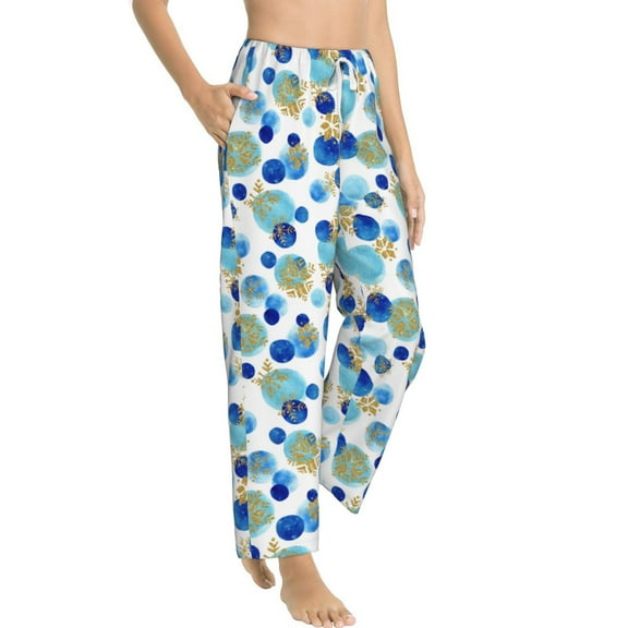 Fotbe Golden Blue Snowflakes Women's Pajama Pants,Sleepwear Pants,Pj Bottoms Drawstring And Pockets-Small