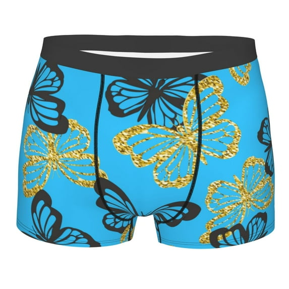 Fotbe Golden Glitter Butterflies Men’s Total Support Pouch Boxer Briefs, X-Temp Cooling, Moisture-Wicking Underwear, Regular, Long-leg and Trunk-X-Large