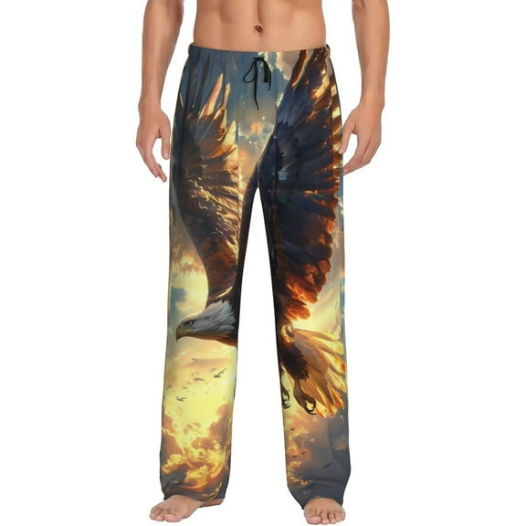 Fotbe Golden Sky Bald Eagle Men's Pajama Pants,Sleepwear Pants,Pj Bottoms Drawstring And Pockets-Large