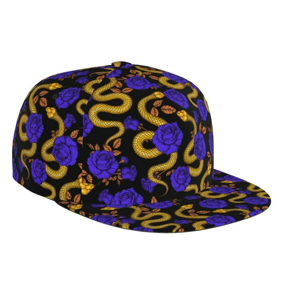 Fotbe Golden Snake And Purple Rose Flat Bill Visor Cap Classic Snapback Hat Polyester Foam Trucker Hat Trucker Cap Adjustable Baseball Cap