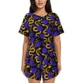 thumbnail image 1 of Fotbe Golden Snake And Purple Rose Print Pajama Set for Women 2 Piece Loungewear Short Sleeve Tops and Shorts Set Soft Sleepwear-3X-Large, 1 of 7