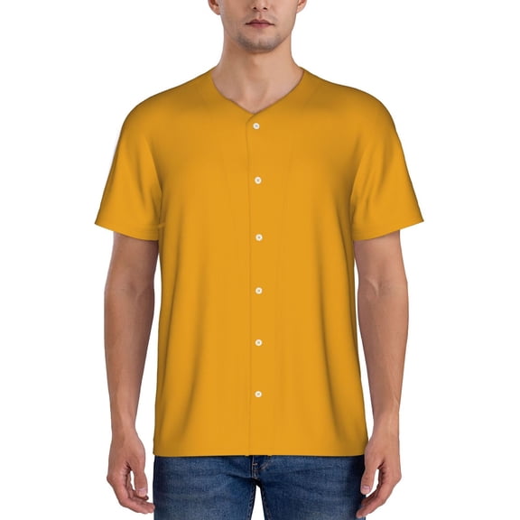 Fotbe Goldenrod Baseball Jersey Shirt for Men and Women, Casual Short Sleeves Button Down T-Shirt-Medium