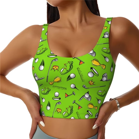 Fotbe Golf Sport Club Pattern Womens' Sports Bra Longline Wirefree Padded with Medium Support Sports Moisture-Wicking Workou Vest,Tank Top-Large