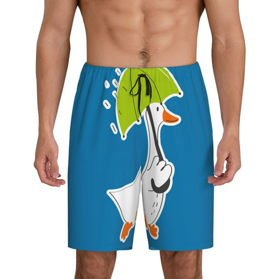 Fotbe Goose Holding an Umbrella Pajama Shorts for Men, Men's Pajama Bottoms, Sleepwear,Short Pajama Pants-3X-Large