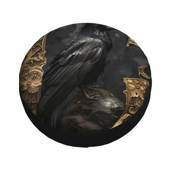 Fotbe Gothic Raven Portrait Spare Tire Cover Thickening Universal Fit for Jeep, Trailer, RV, SUV, Truck, Tough Tire Wheel Soft Cover-17 inch