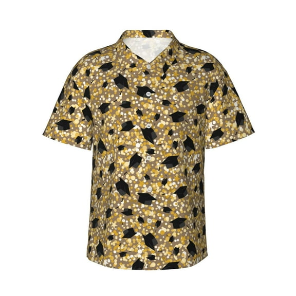 Fotbe Graduation Hats3 Hawaiian Shirt for Men Unisex Summer Beach Casual Short Sleeve Cotton Linen Button Down Shirts-Medium