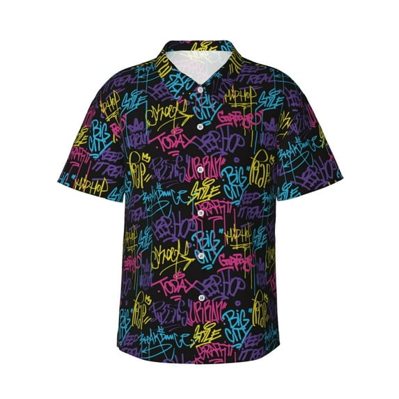 Fotbe Graffiti Art Hawaiian Shirt for Men Unisex Summer Beach Casual Short Sleeve Cotton Linen Button Down Shirts-3X-Large