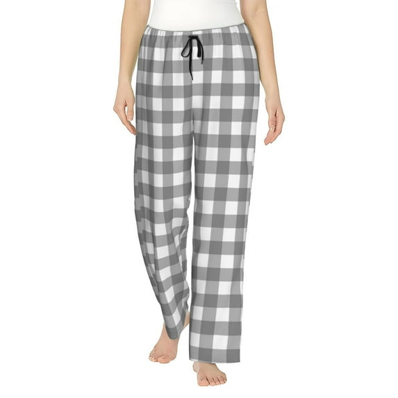 Fotbe Gray Checkboard Women's Pajama Pants,Sleepwear Pants,Pj Bottoms Drawstring And Pockets-X-Large