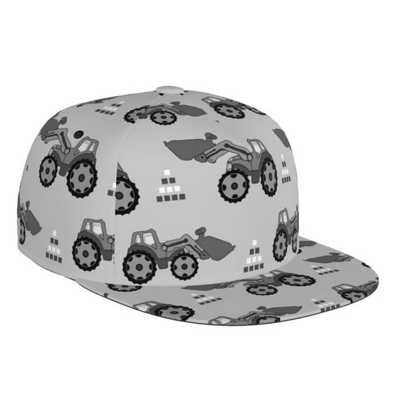 Fotbe Gray Tractor Flat Bill Visor Cap Classic Snapback Hat Polyester Foam Trucker Hat Trucker Cap Adjustable Baseball Cap