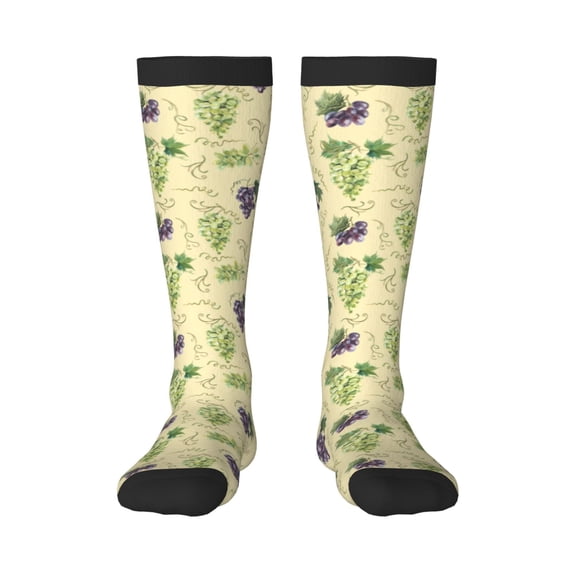 Fotbe Green And Purple Grapes print Women's Men's Novelty Crew Socks Cotton Socks Knee High Socks for Walking,Running,Nurses,Pregnancy